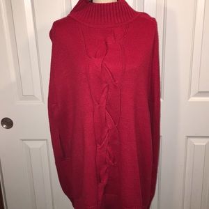 Chico’s Red Cable Knit Poncho